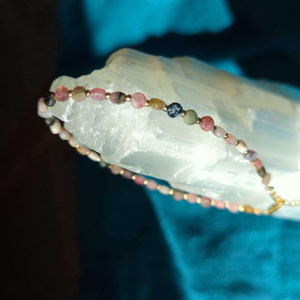 🌷 Tourmaline Bracelet Natural Untreated Bead Stones Semi-Precious | Pink Dainty